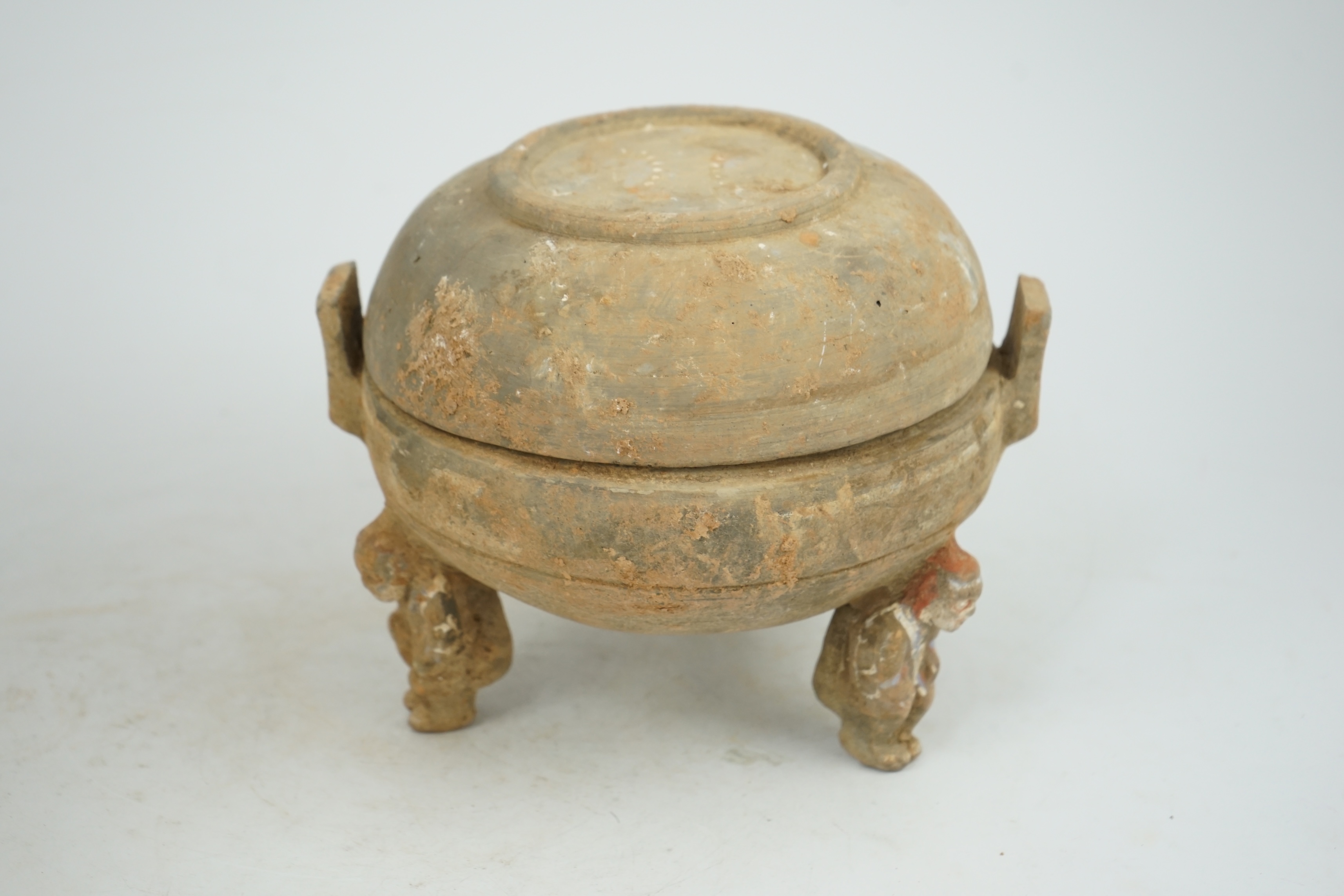 A very rare Chinese painted pottery ding, Western Han Dynasty (206 BC-AD 8)